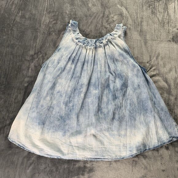 AG Adriano Chambray Top Women Small Blue Cotton Soft Light Flare Ruffle Festival - Picture 7 of 13